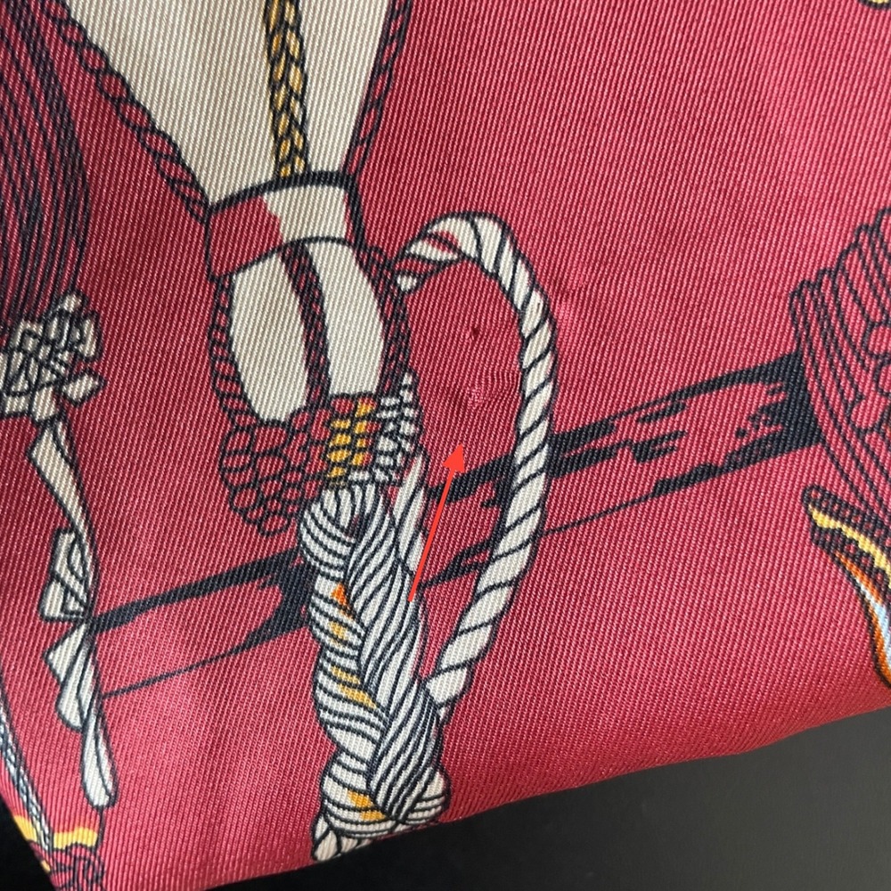 Silk Square Scarf Navy Burgundy Tassel Rope Print 35x35 Dark Academia Old Money - Picture 5 of 6